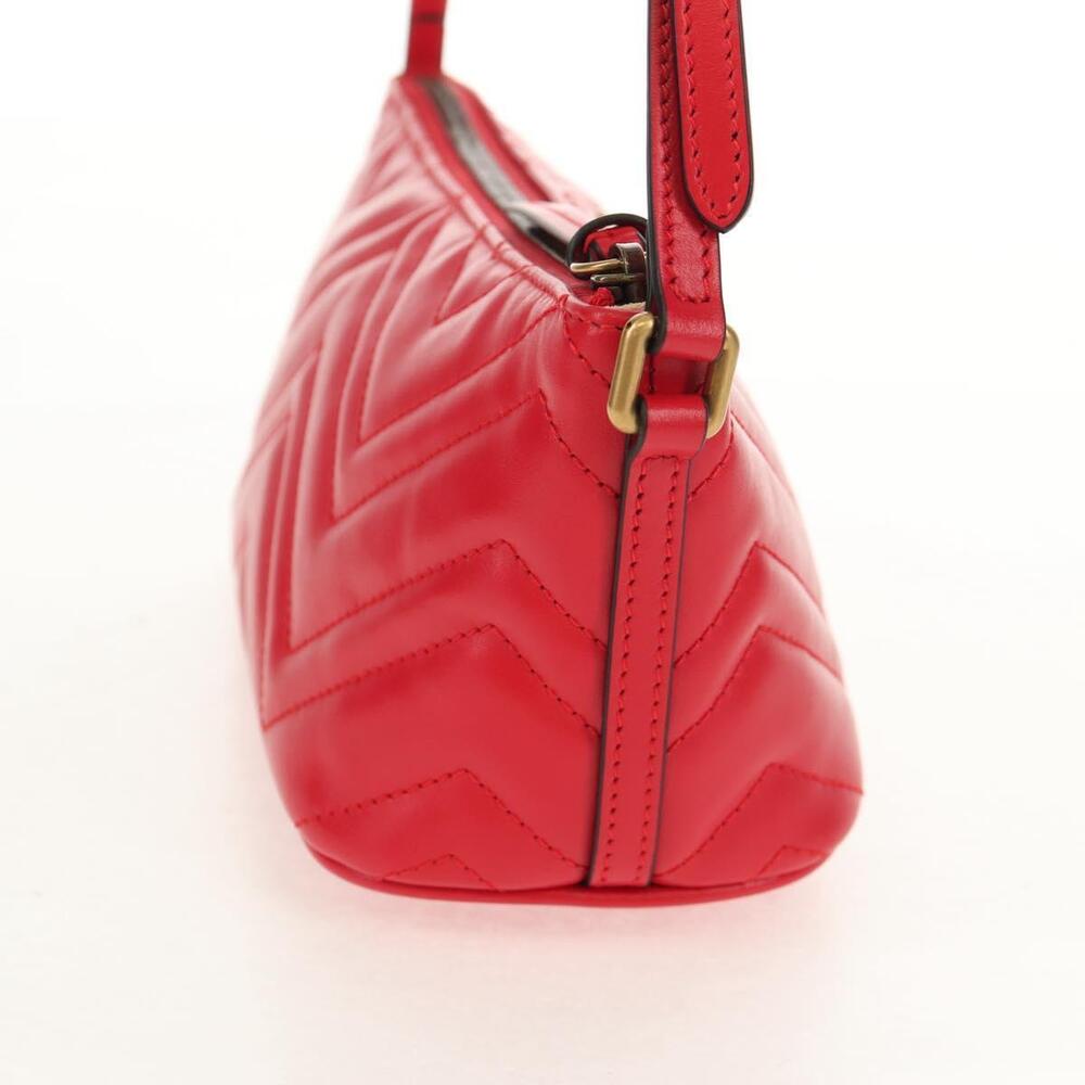 GUCCI GG Marmont Accessory Pouch Leather Red Gold 739166 Auth ka600V - Picture 4 of 16